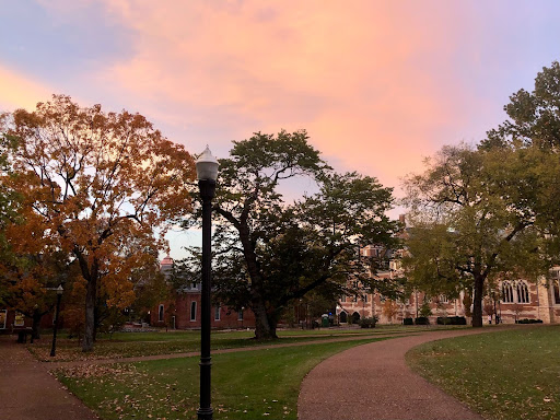 Paths on Alumni Lawn near McGill Hall around sunset, as photographed on Nov. 5, 2020.