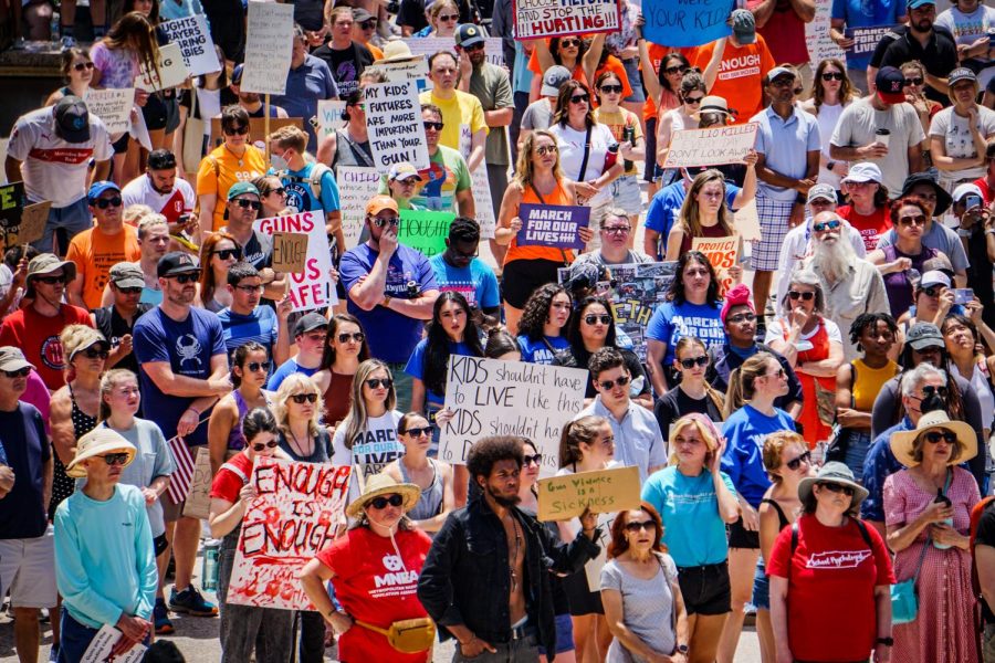 Protesters in Legislative Plaza listening to March for Our Lives speakers, as photographed on June 11, 2022. (Hustler Multimedia/Miguel Beristain)