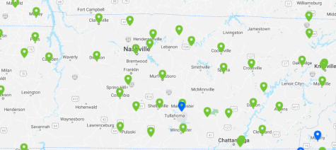 A map showing crisis pregnancy centers in Tennessee as of June 30, 2022.