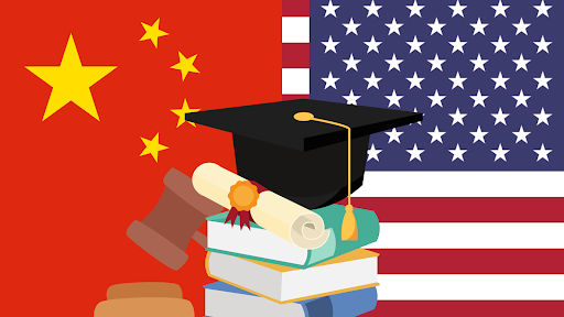 Graphic symbolizing educational hurdles for international students from China. (Hustler Staff/Jaylan Sims)
