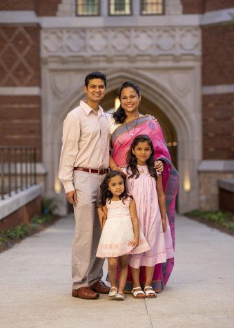 Dr. Ravindra Duddu and his family outside Rothschild College (Vanderbilt University)
