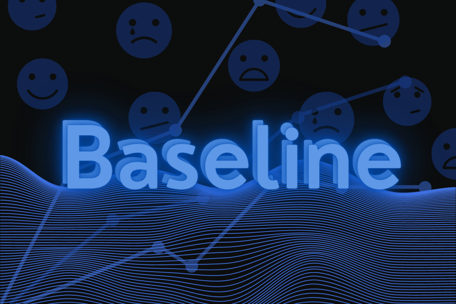 Graphic depicting the word “Baseline” with various emojis in the background. (Hustler Multimedia/Alexa White)