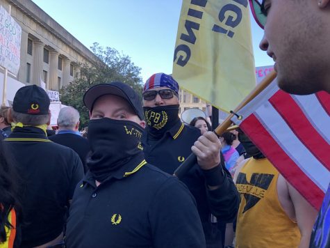 Armed protesters in “Proud Boys” gear at the rally, as photographed on Oct. 21, 2022. (Photo courtesy of Connor Warmuth)