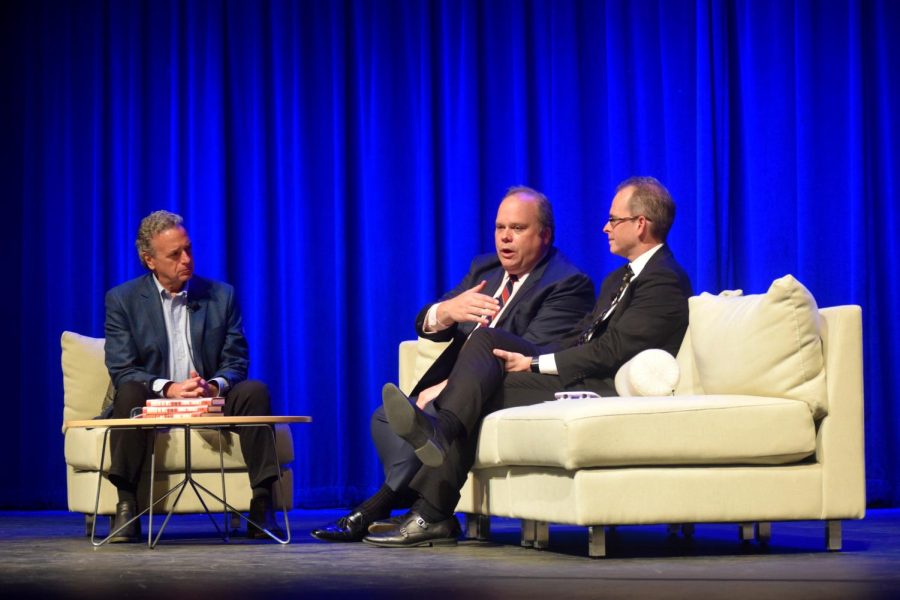Moderator John Seigenthaler and panelists Chris Stirewalt and Josh Clinton talk at Langford Auditorium, as photographed on Oct. 19, 2022.