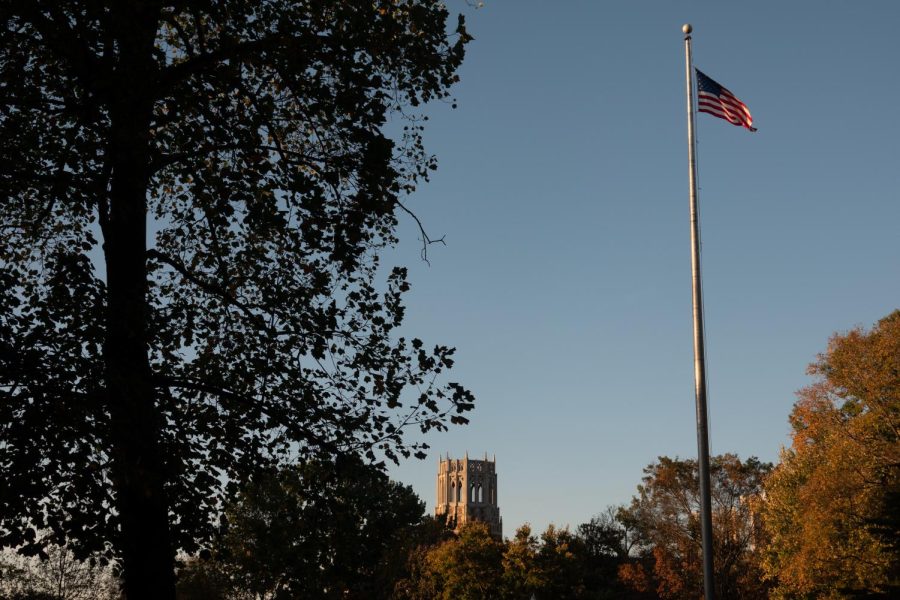 The U.S. flag flying at Alumni Lawn as captured on Nov. 7, 2022. (Hustler Multimedia/Sean Onamade)