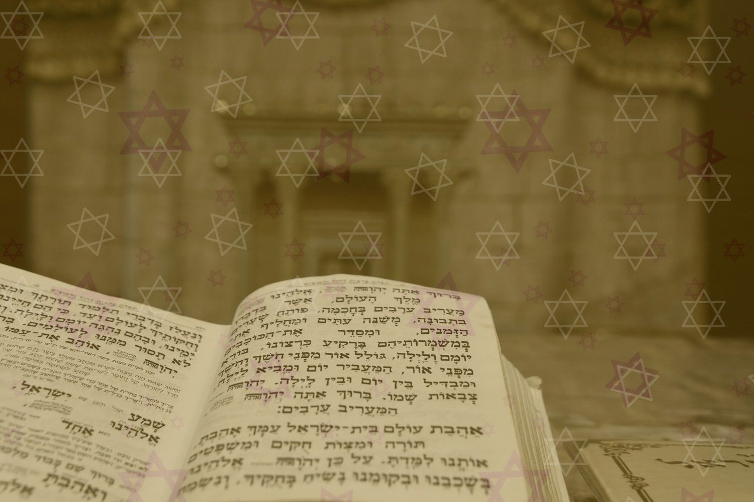 Graphic depicting a Hebrew text inside a synagogue (Hustler Multimedia/Alexa White)