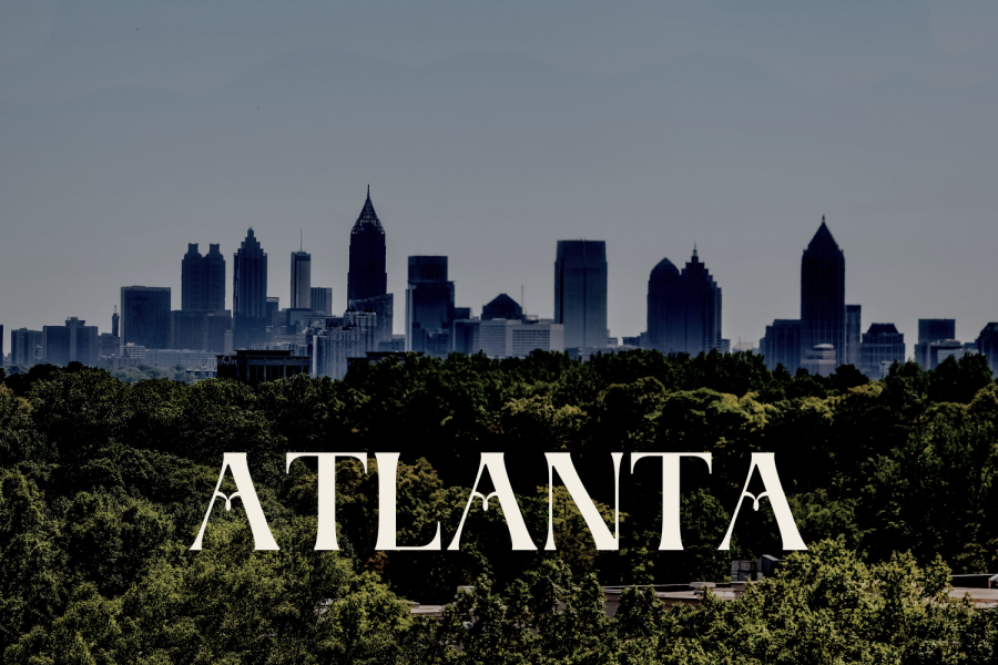 Atlanta skyline with the name of the city m