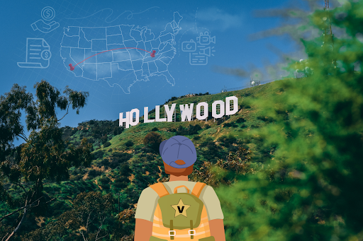 Graphic depicting a Vanderbilt student trying to make it in Hollywood. (Hustler Multimedia/Lexie Perez)