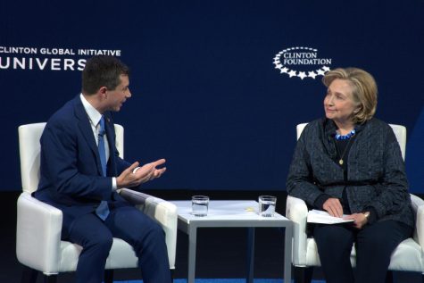 Pete Buttigieg and Hillary Clinton speak at CGI U as photographed on March 3, 2023. (Hustler Multimedia/Tasfia Alam)