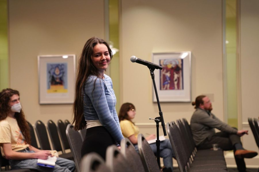 Sophomore Isabella Gomez waits to ask a question, as photographed on Feb. 28, 2023. (Hustler Multimedia/Anseley Philippe)