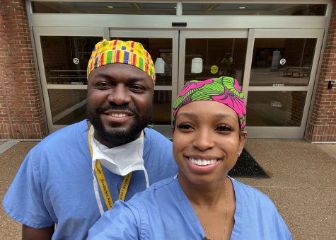 Tamia Potter and VUMC first-year neurosurgery resident Kwadwo Sarpong take a selfie outside the hospital. (Photo courtesy of Tamia Potter)