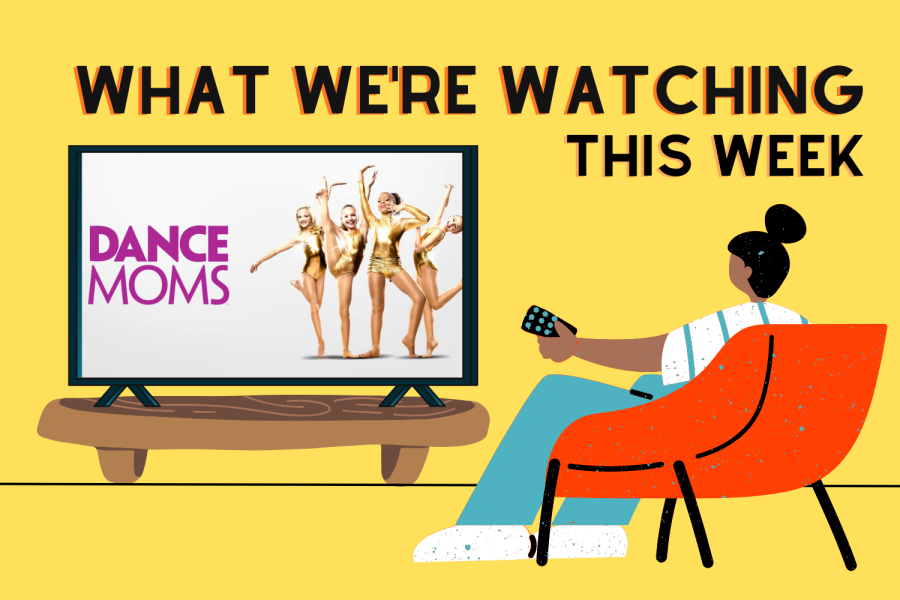 Graphic depicting a person sitting by a TV screen displaying “Dance Moms.” (Hustler Multimedia/Lexie Perez)