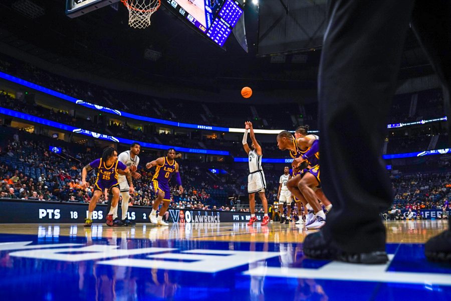 Tyrin+Lawrence+during+a+free+throw+against+LSU+at+Bridgestone+Arena%2C+as+photographed+on+Mar.+9%2C+2023.