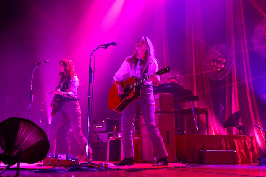 Aly & AJ on stage at the Ryman, as photographed on April 10, 2023. (Hustler Multimedia/Barrie Barto)
