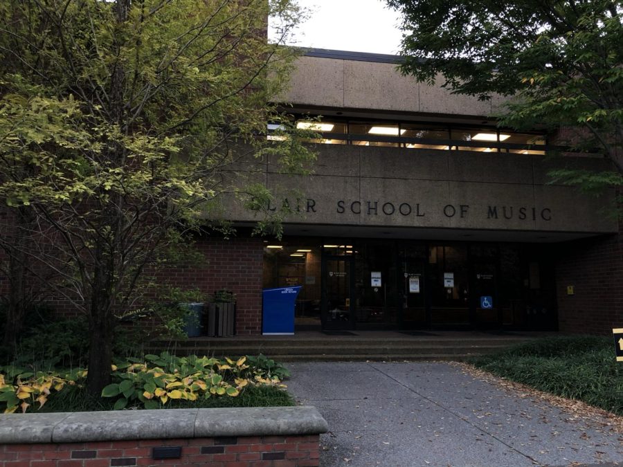 The entrance to the Blair School of Music, as photographed on Oct. 29, 2020. (Hustler Multimedia/Mattigan Kelly)