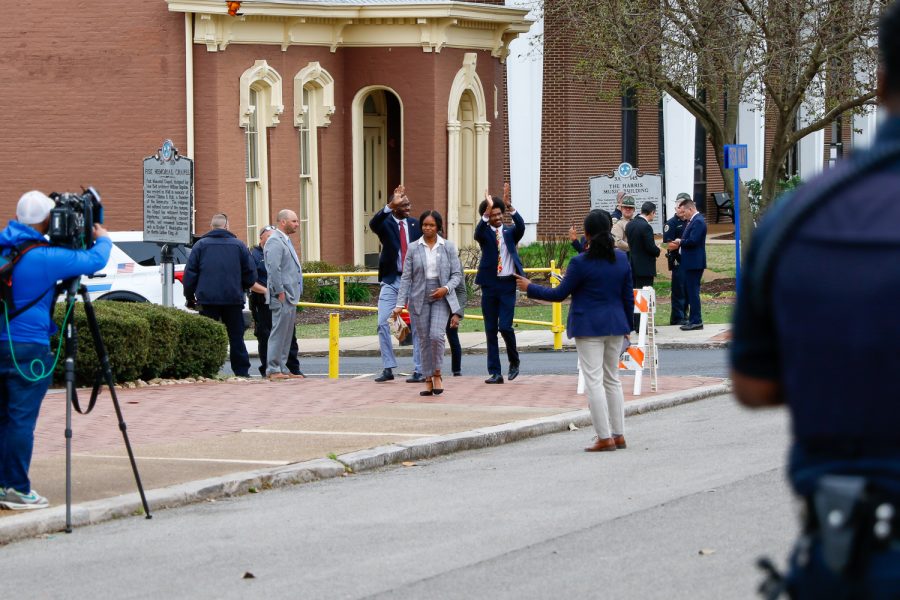 Rep. Justin Pearson (D-Memphis) walks to the chapel, as photographed on April 7, 2023. (Hustler Multimedia/Barrie Barto)
