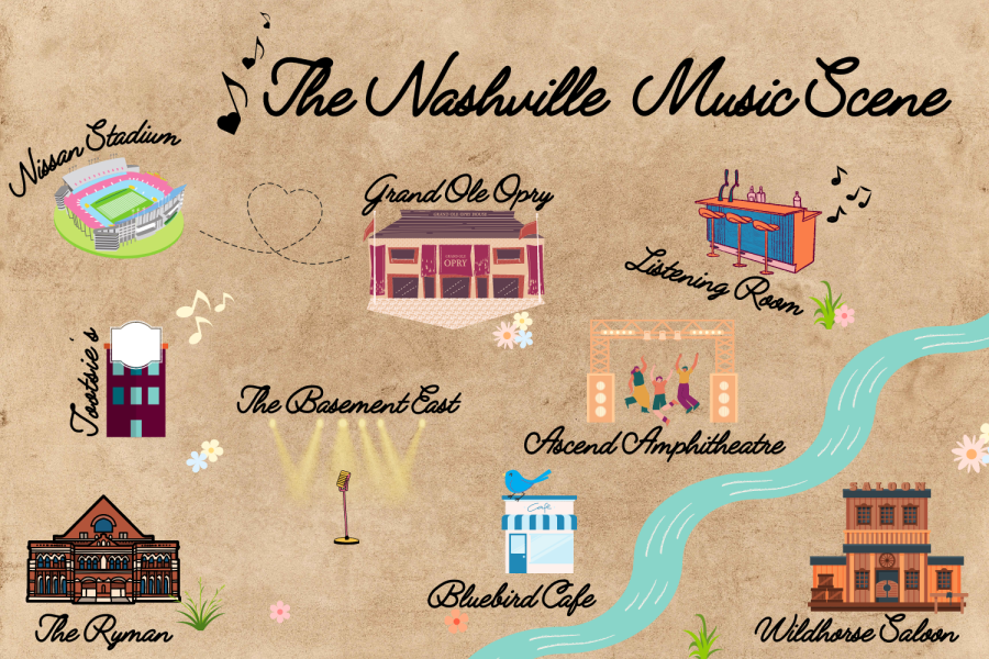 A map of a few of the music venues in Nashville. (Hustler Multimedia/Christin Ann Sanchez)