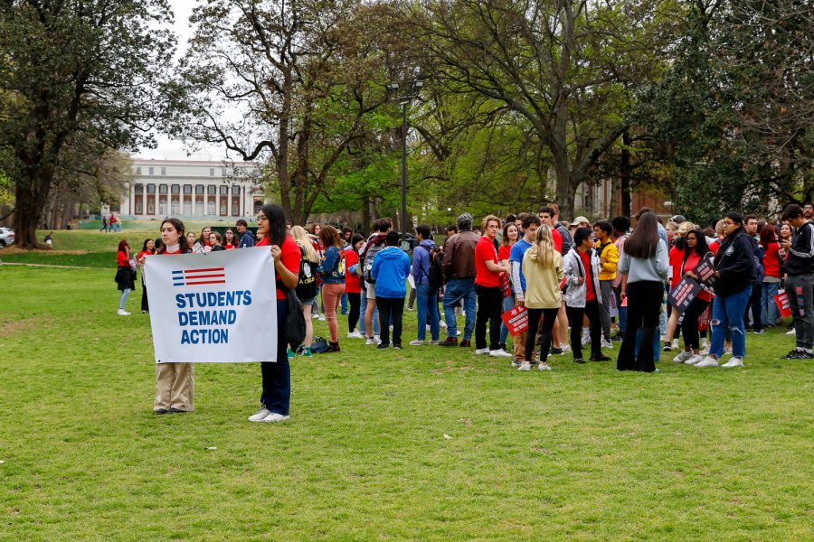 Students Demand Action organizes the walkout on Magnolia Lawn, as photographed on April 3, 2023. (Hustler Multimedia/Barrie Barto)