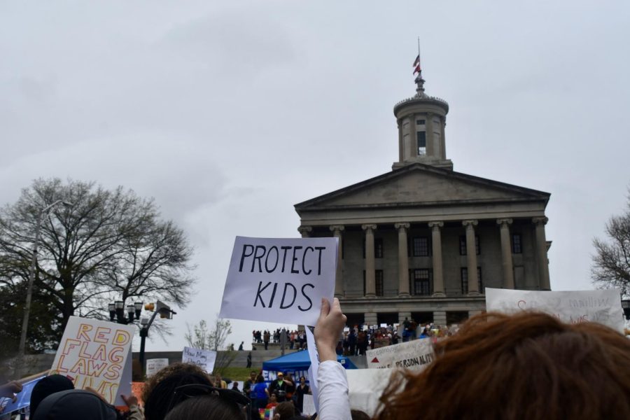 Students protest at the Tennessee Capitol on April 3, 2023.
