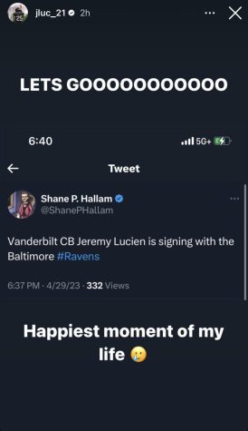 Jeremy Lucien's Instagram story reacting to his signing with Baltimore.