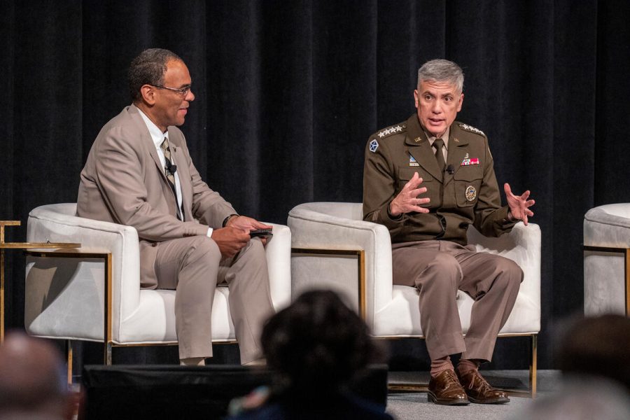 General+Paul+Nakasone+speaks+at+the+Summit+on+Modern+Conflict+and+Emerging+Threats+at+Vanderbilt%2C+as+photographed+on+May+4%2C+2022.+%28Photo+courtesy+of+Vanderbilt+University%29.