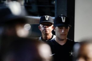 Tim Corbin the Vanderbilt dugout after the loss on Sunday (Hustler Multimedia/Barrie Barto).