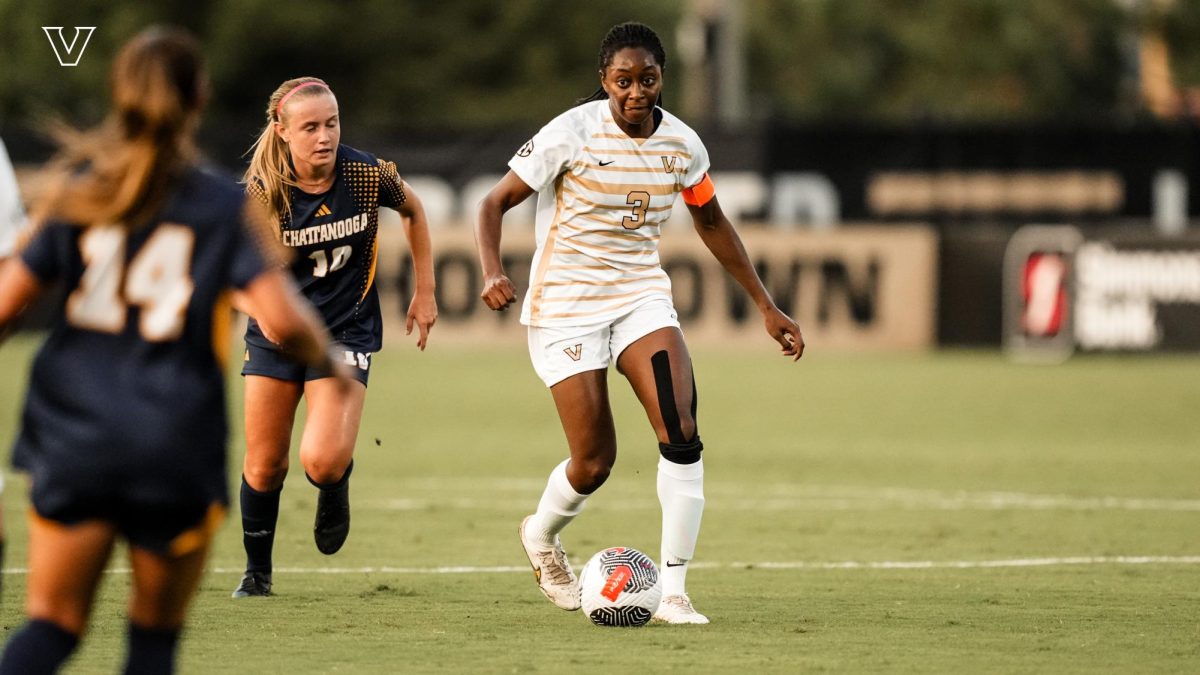 Maya Antoine dribbling against Chattanooga in the first half of the game. (Photo courtesy of Vanderbilt Athletics)