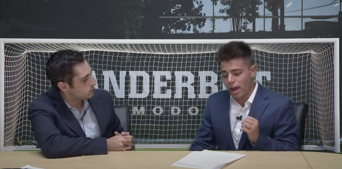 Andrew Wilf (left) and Jonah Barbin (right) debate the hottest issues in Vanderbilt sports in this premiere episode. (Vanderbilt Video Productions)