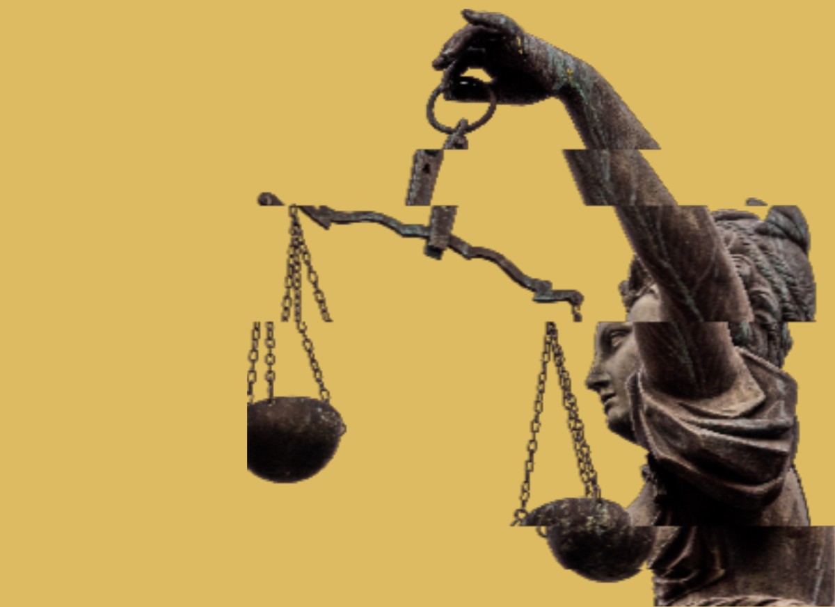 Graphic depicting scales of justice. (Hustler Multimedia/Sofia El-Shammaa)