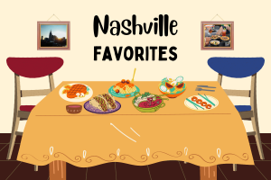 Graphic depicting a table with various plates of food. (Hustler Multimedia/Lexie Perez)
