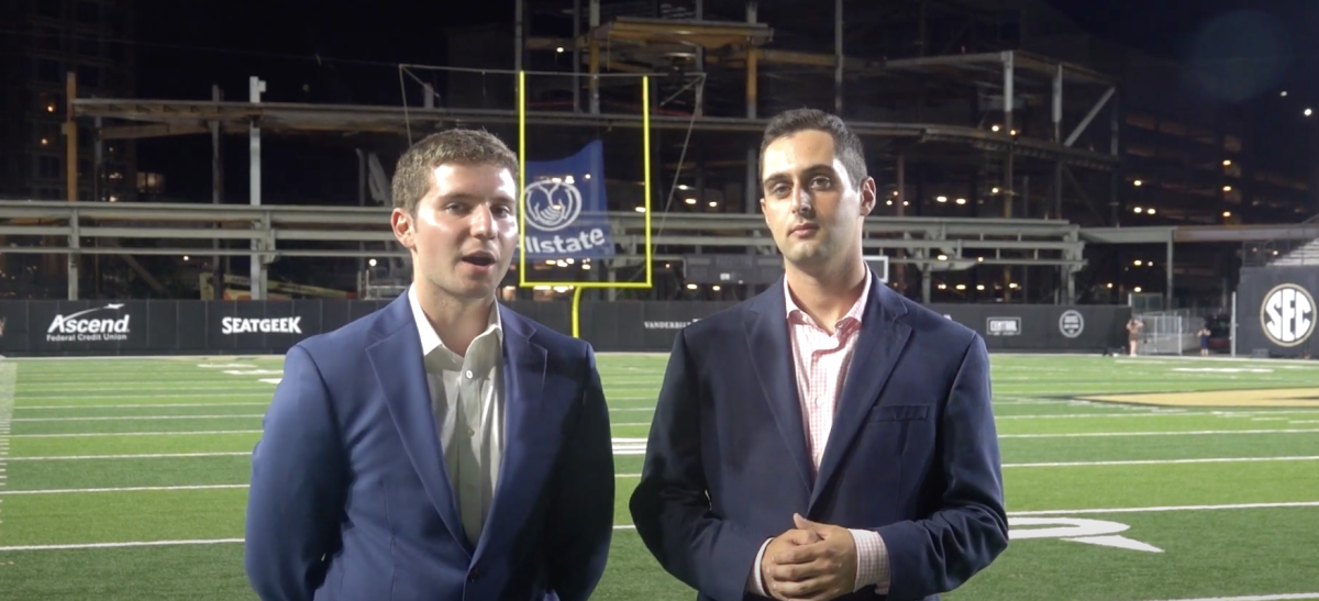Brandon Karp (left) and Andrew Wilf (right) spoke after Vanderbilts 47-13 win over Alabama A&M. (Hustler Multimedia/Noah Weitzel)