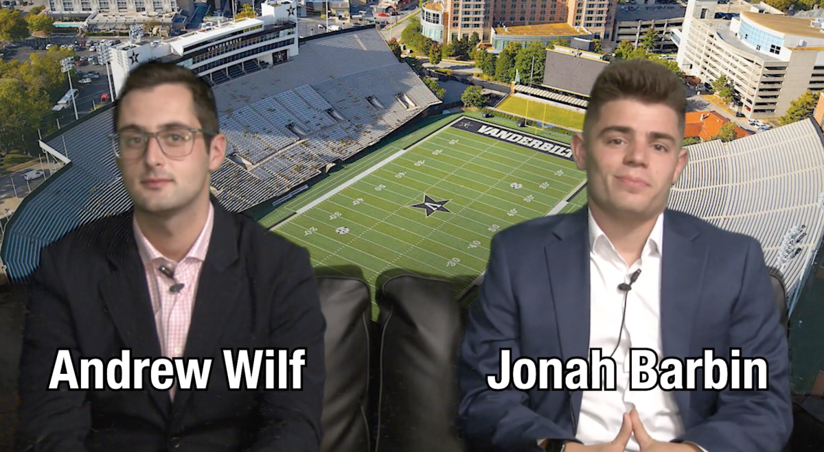 Andrew Wilf (left) and Jonah Barbin (right) debate the hottest issues in Vanderbilt sports. (Vanderbilt Video Productions)