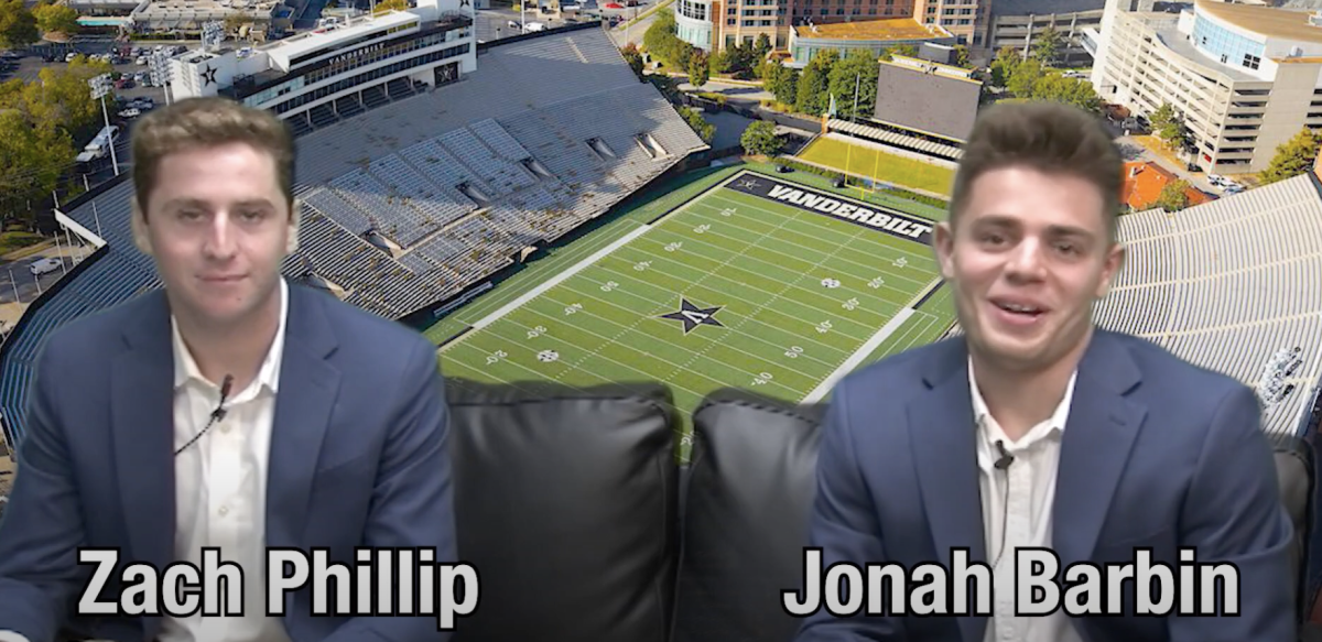 Zach Philip (left) and Jonah Barbin (right) debate the hottest issues in Vanderbilt sports. (Photo courtesy of Vanderbilt Video Productions)