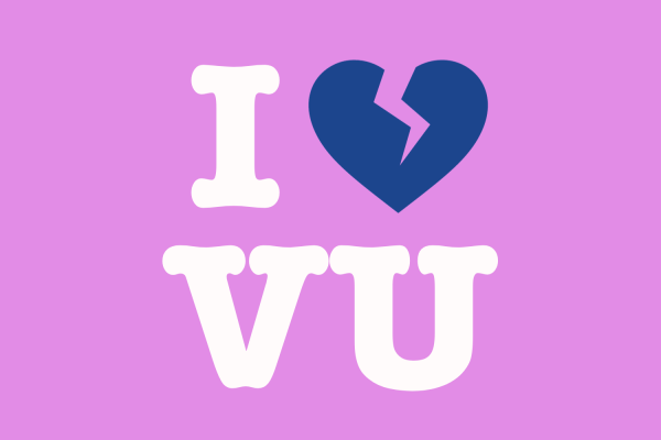  A graphic of the 2023 VUcept cohort’s “I Heart VU” motif with a broken heart. (Hustler Multimedia/Lexie Perez)
