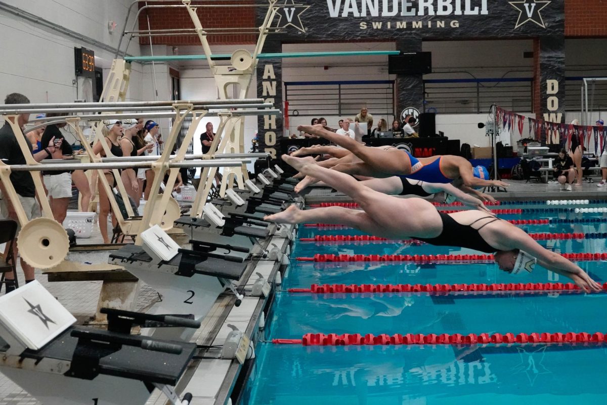 Gabriela Pierobon Mays, Megan Ciezczak, Abby Francis and Olivia Solimine dive into the pool for Heat 1 of the 100 Yard Freestyle as photographed on September 29, 2023. (Hustler Multimedia/Olivia Noell)
