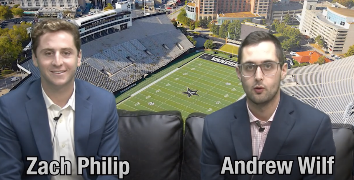 Zach Philip (left) and Andrew Wilf (right) discuss Vanderbilt sports. (Photo courtesy of Vanderbilt Video Productions)