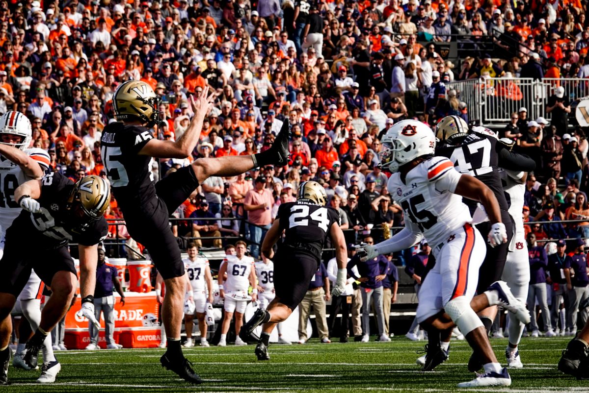 Matthew Hayball punting against Auburn as captured on Nov. 4, 2023. (Hustler Multimedia/Geetika Komati)