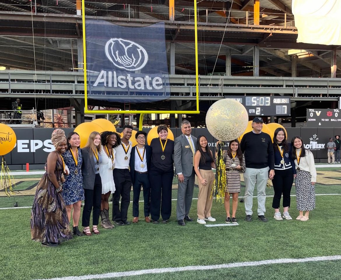 The ten Outstanding Senior finalists pose for a picture during the Homecoming football game on Nov. 4. (Photo courtesy of Vanderbilt University)