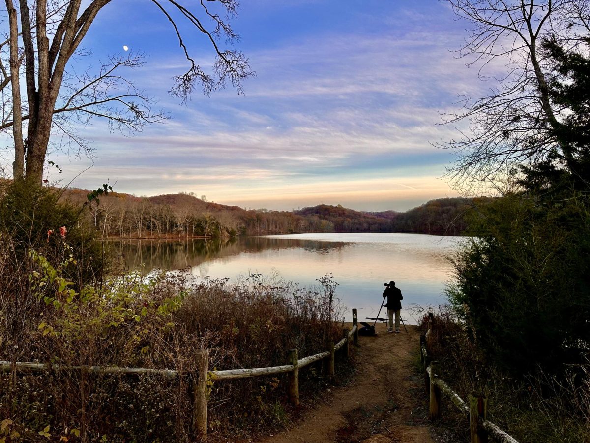 A photographer deploys equipment to photograph Radnor Lake and its surroundings, as captured on Nov. 23, 2023. (Hustler Multimedia/Royce Yang)