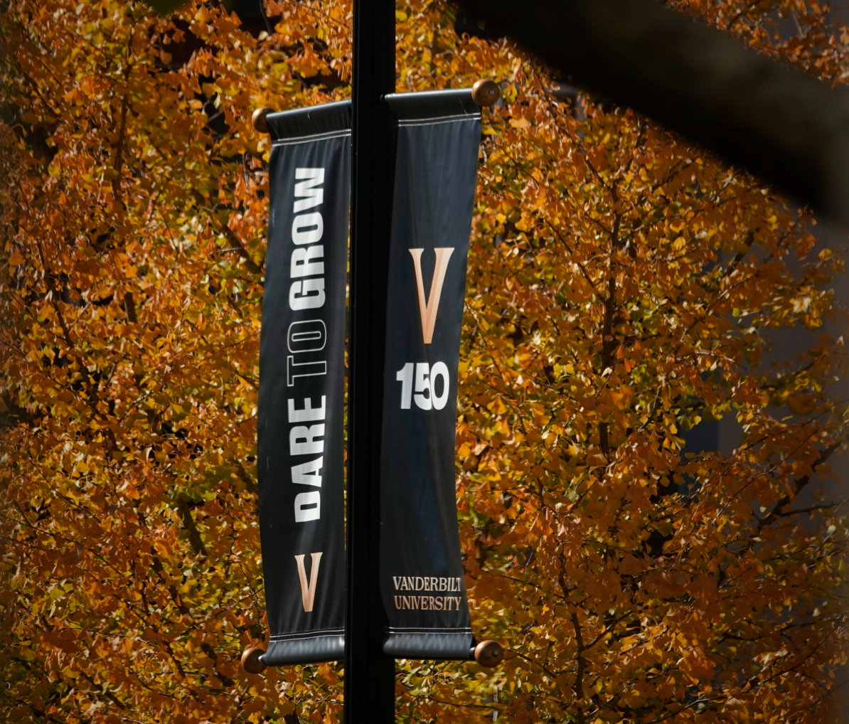 Vanderbilt Dare to Grow banner sits on a pole, as photographed on Nov. 4, 2023. (Hustler Multimedia/George Albu)