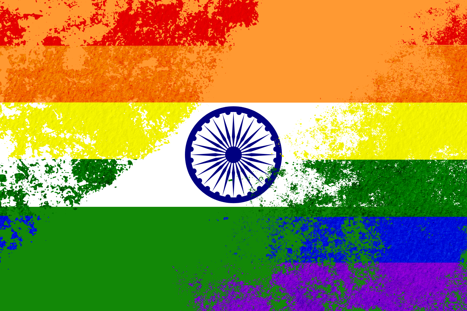 Graphic depicting the national flag of India and the LGBTQIA+ pride flag  
(Hustler Multimedia/Lexie Perez).

