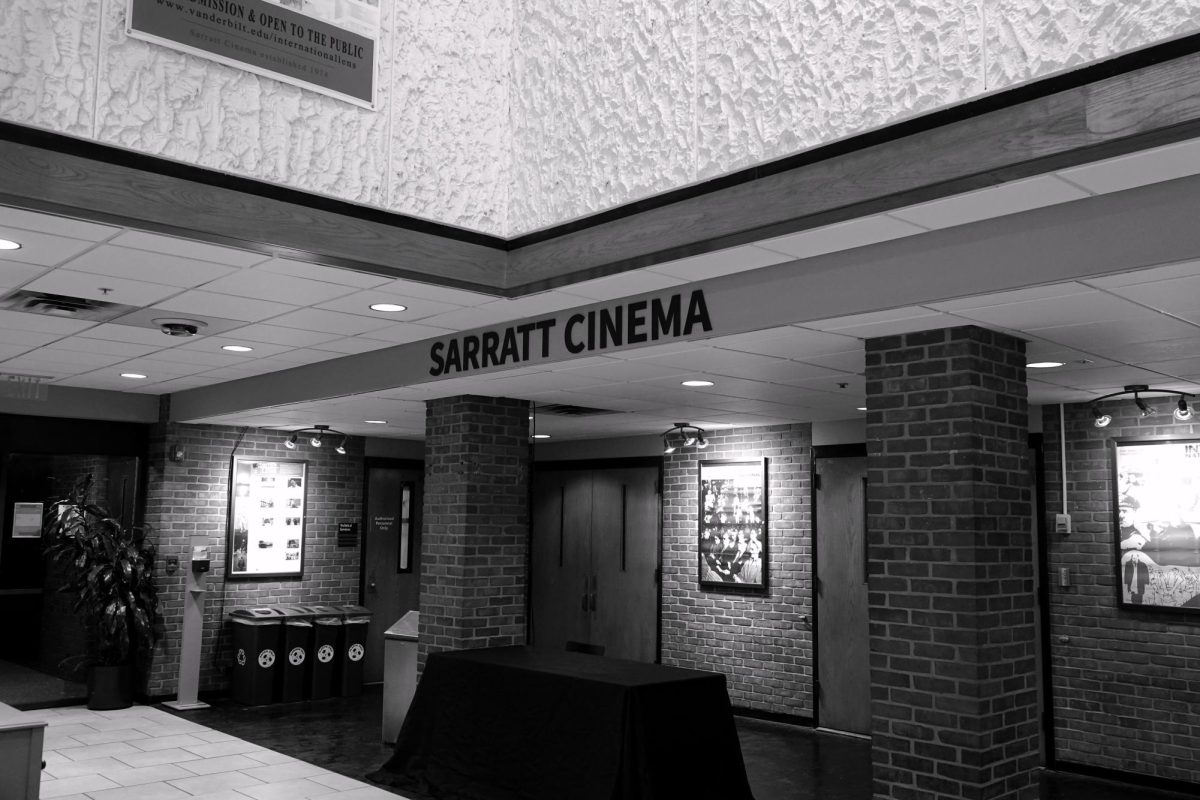 Sarratt Cinema in B&W, as photographed on Oct. 25, 2023. (Hustler Multimedia/Abby Hoelscher)