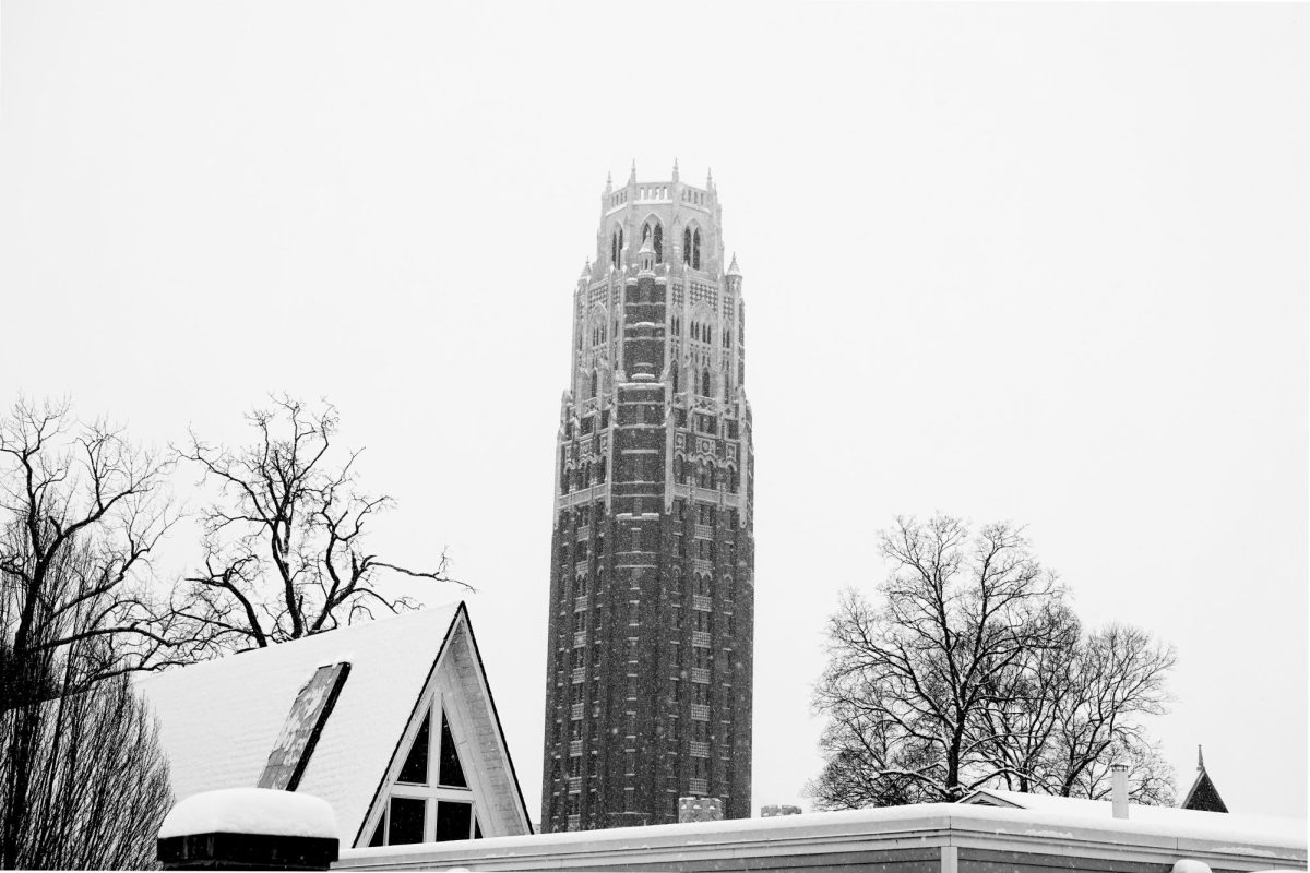 Snow falls on West End Tower and surrounding rooftops, as photographed on Jan. 15, 2024. (Hustler Multimedia/George Albu)