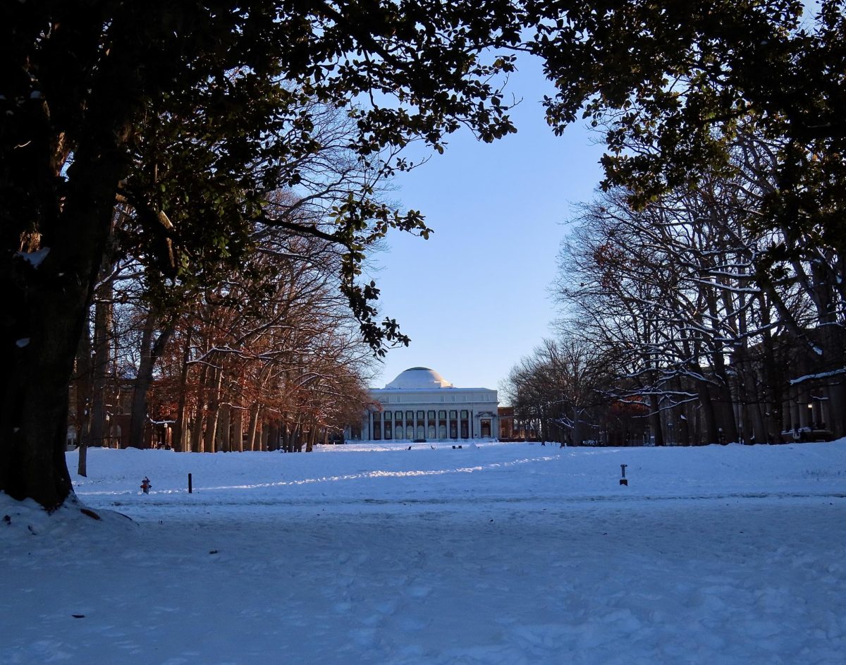 Wyatt Center behind a lawn covered in snow, as photographed on Jan. 17, 2024. (Hustler Multimedia/Isabella Bautista)