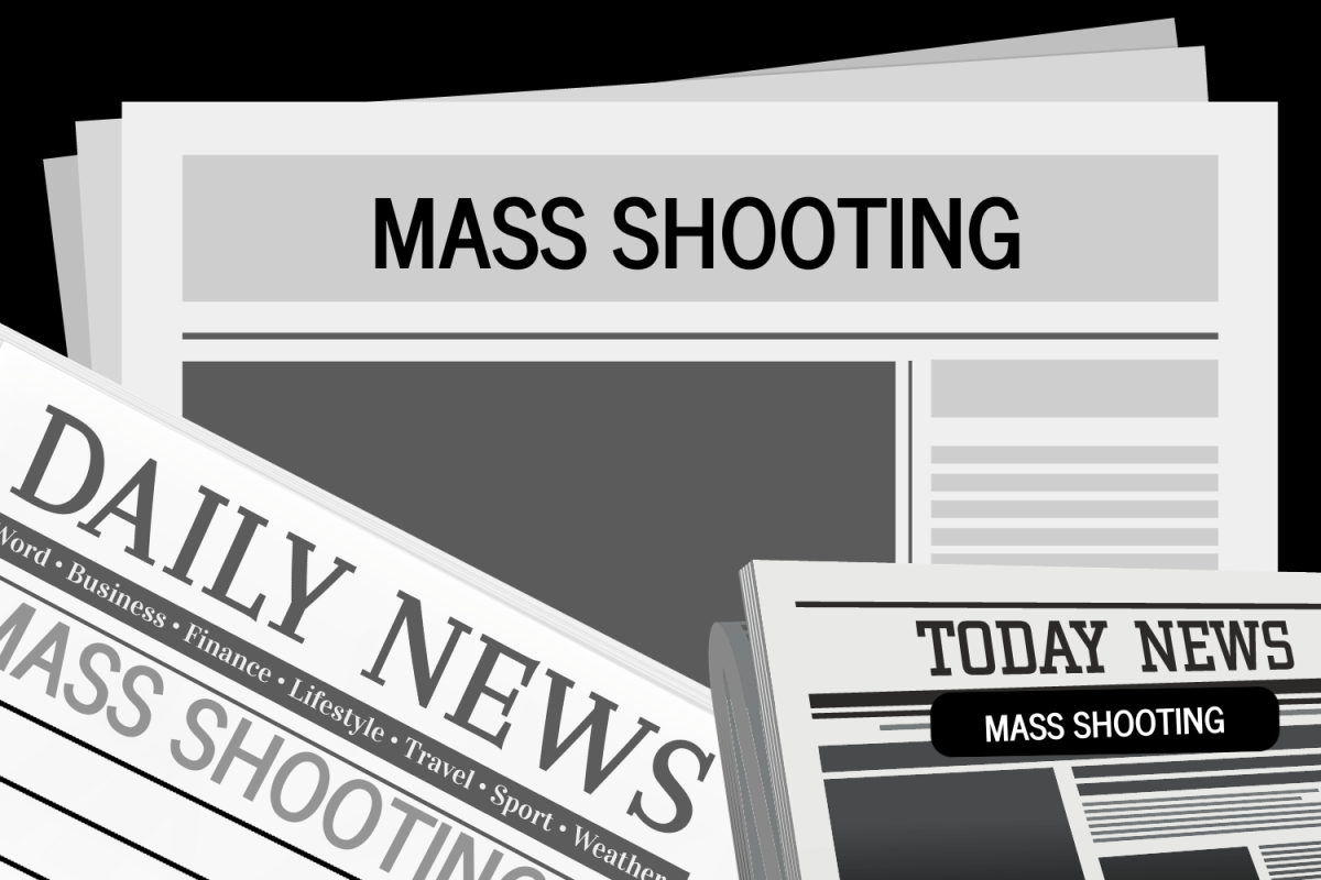 Caption: Graphic depicting newspapers headlining mass shootings. (Hustler Multimedia/Zarrin Zahid)