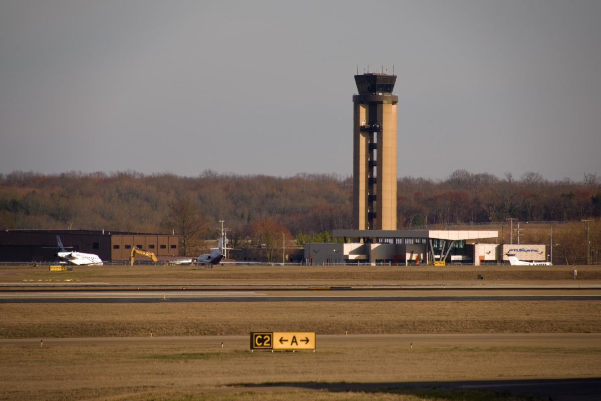 The air traffic control tower of Nashville International Airport, as captured on Feb. 17, 2024. (Hustler Multimedia/Royce Yang)
