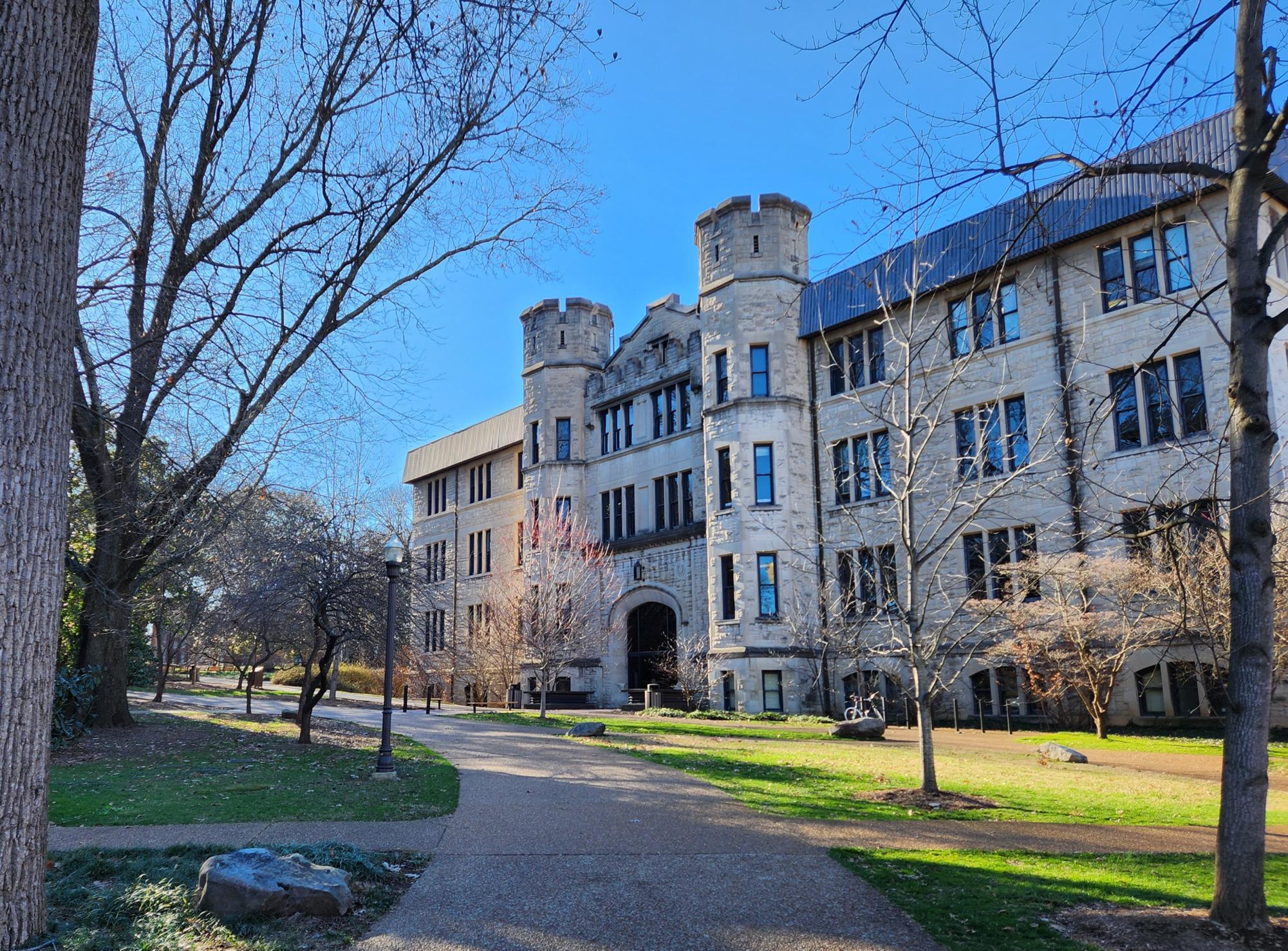 The front of Furman Hall, as photographed on Feb. 18, 2024. (Hustler Multimedia/Alice Tang)
