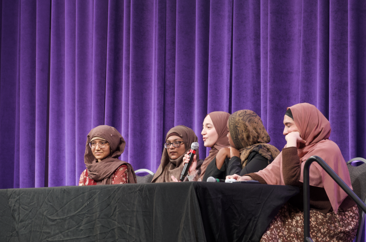 Hijabi panelists answering questions,  as photographed on Feb. 1, 2024. (Hustler Multimedia/Salma Elhandaoui)