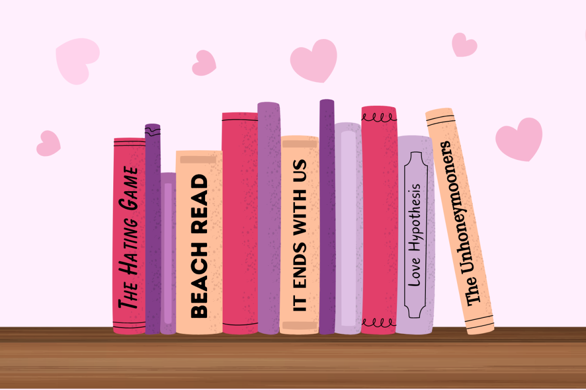 Graphic depicting well-known romance novels with a pink background. (Hustler Multimedia/Lexie Perez)