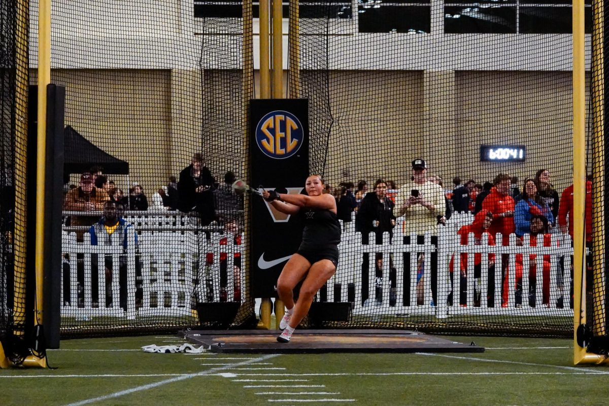 Giavonna Meeks breaks the school record in the Women Weight Throw at Music City Challenge, as photographed Feb. 9,  2024. (Hustler Multimedia/Harmony Wang)
